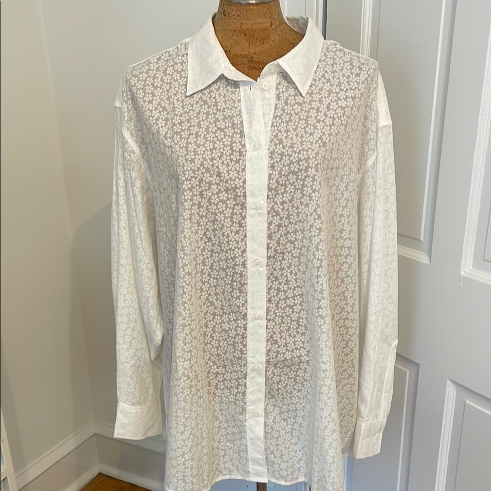 Gap Floral White Sheer Big Shirt or Coverup XXL
